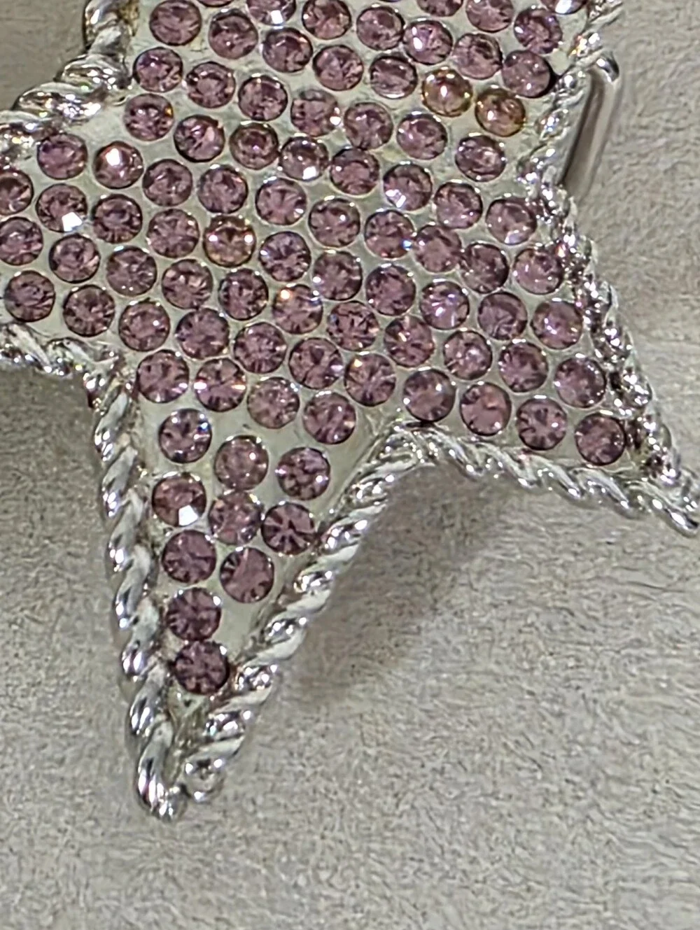 Y2K Pink Crystal Star Belt Buckle Silver Tone Rope Edge Statement